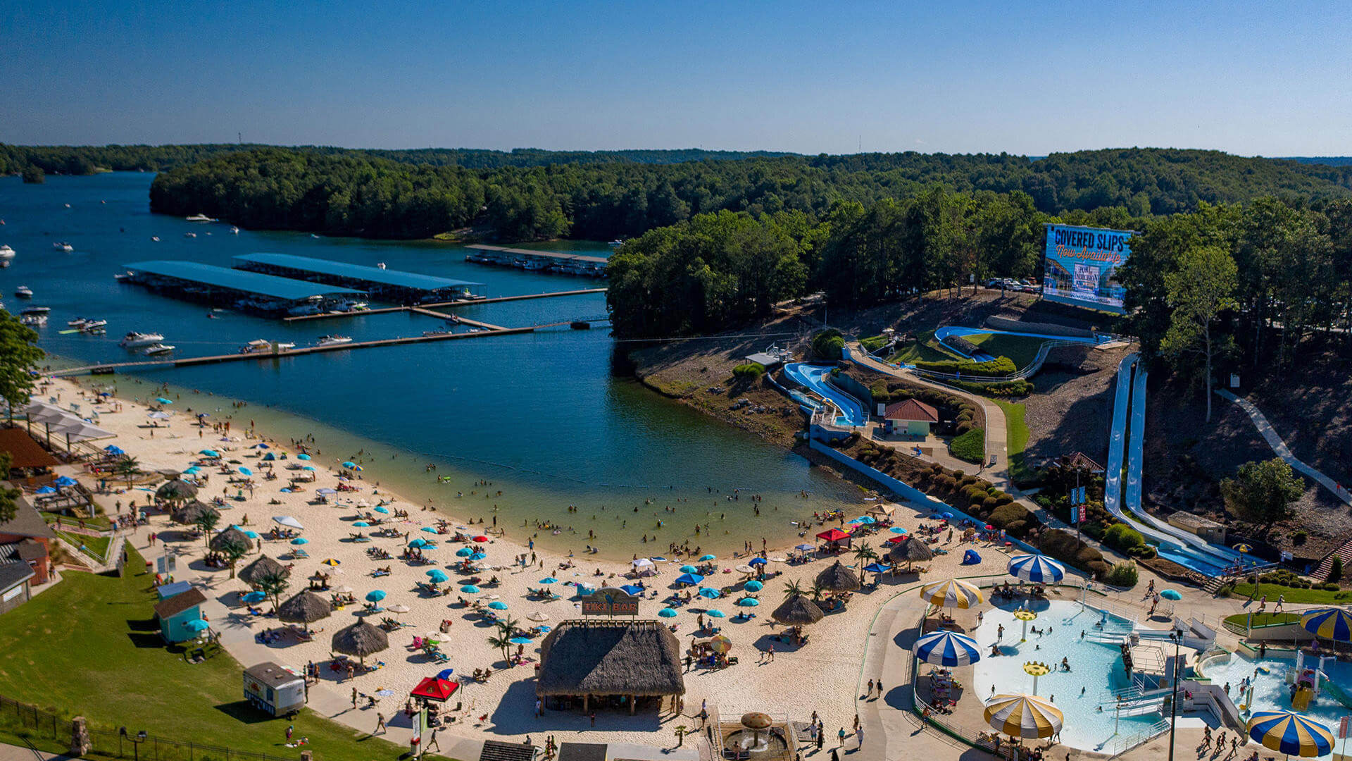 A lively scene at a water park