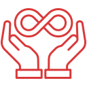 A red heart with two hands holding it, one hand on the left and the other on the right